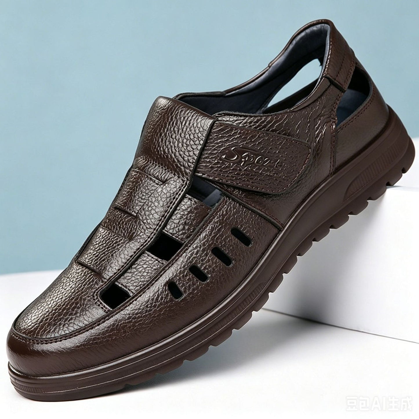 【39-45】👞Sandalias casuales antideslizantes de cuero genuino transpirables con diseño calado para hombre, colección verano 2026