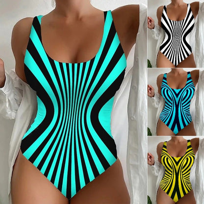 🥰【Snížení výprodejové ceny, časově omezená nabídka】🔥🔥【S~6XL】Sexy jednodílné plavky s pruhovaným vzorem -4072042