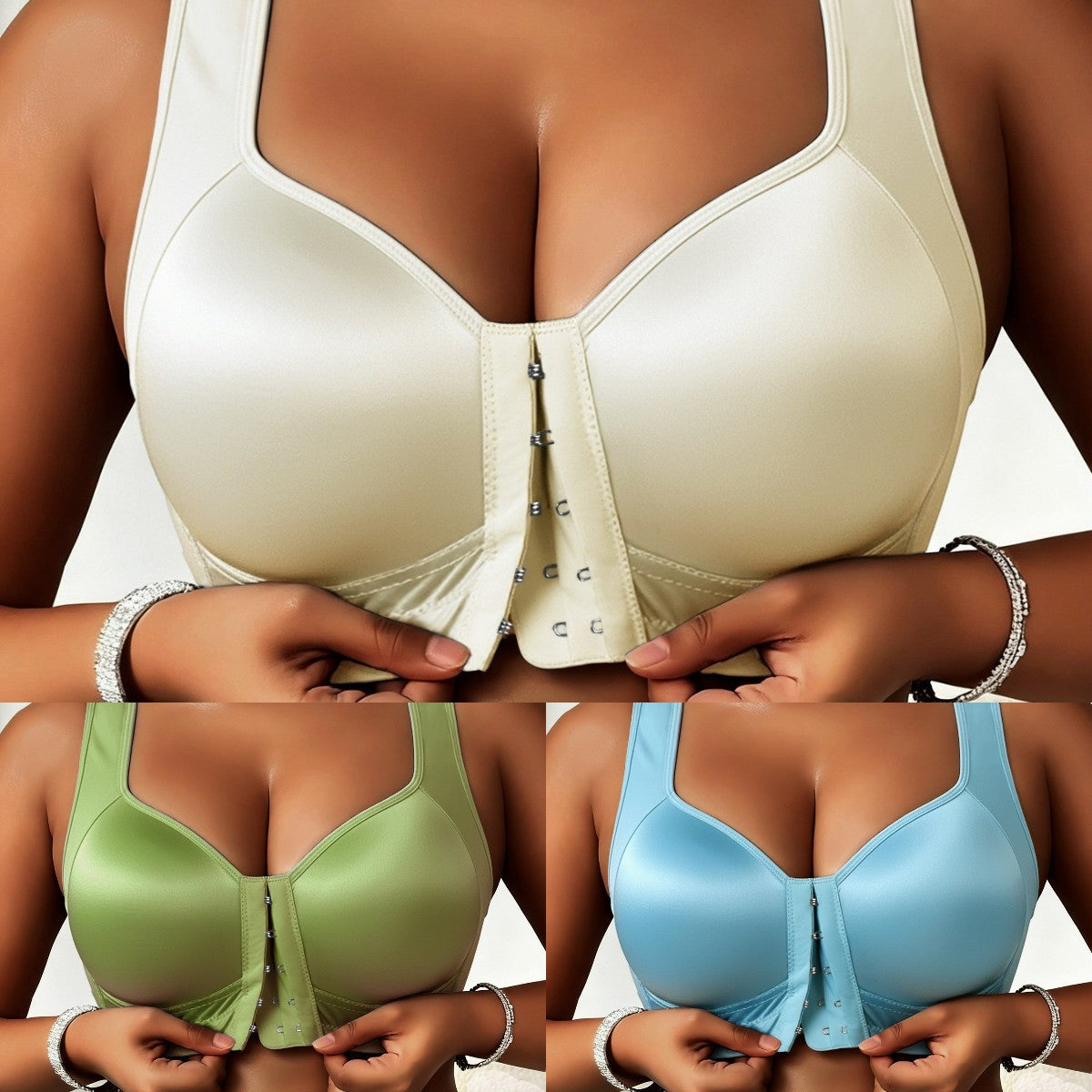 😍👙【3-balenie】【40-100 kg】Dámska push-up podprsenka bez kostíc pre väčšie veľkosti so zapínaním vpredu a úpravou proti prehýbaniu