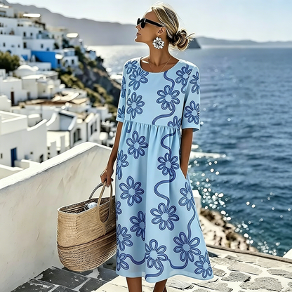 👗【S-4XL】Ležerna haljina s printom za ljeto 2026., okruglim izrezom, s džepovima, plaćanje pouzećem.