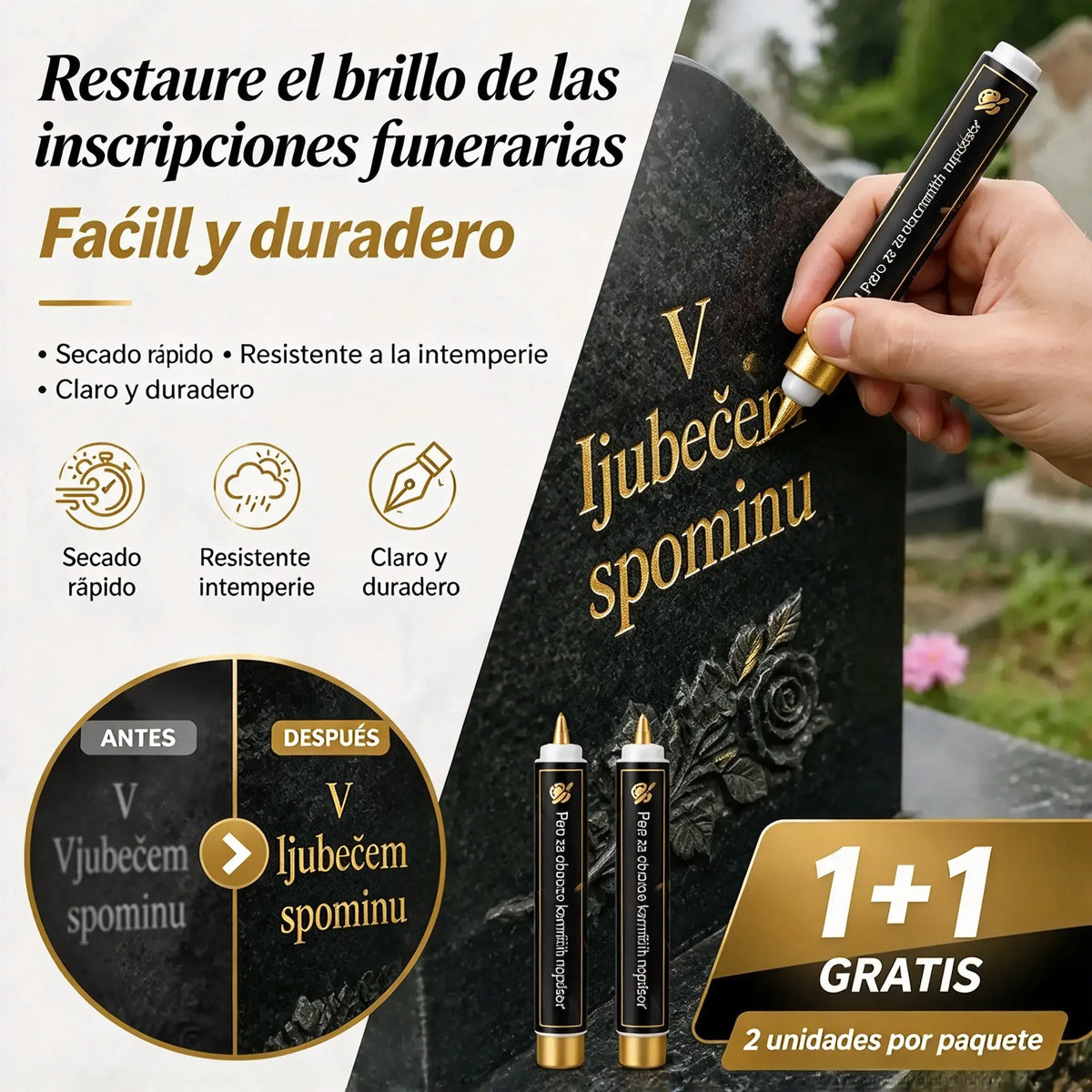 【Compra uno y llévate otro gratis】🖍️Bolígrafo resistente al agua y a la decoloración para reparar y redibujar inscripciones en losas de piedra.