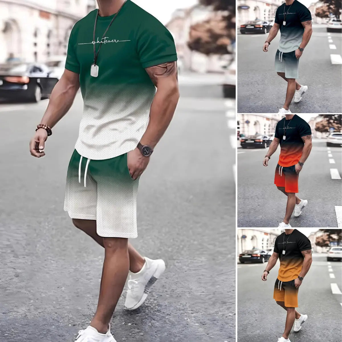 👔👖[Camiseta de manga corta + pantalones cortos 🔥] [40-100 kg] Chándal casual de verano para hombre, tallas grandes ✅️ Pago contra entrega