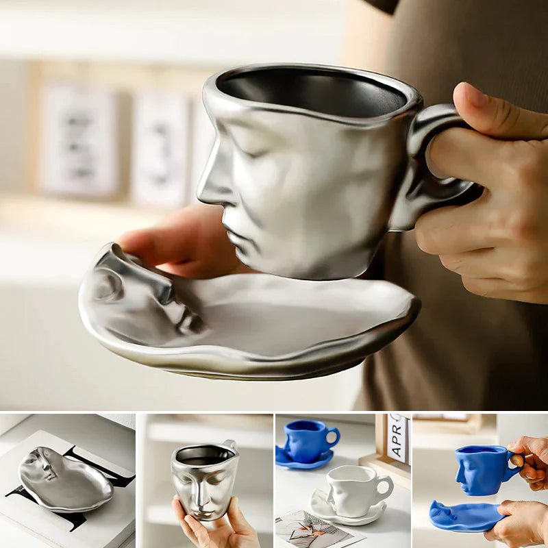 🥂😜 Față care atinge metalul sărut creativ din ceramică ceașcă de cafea