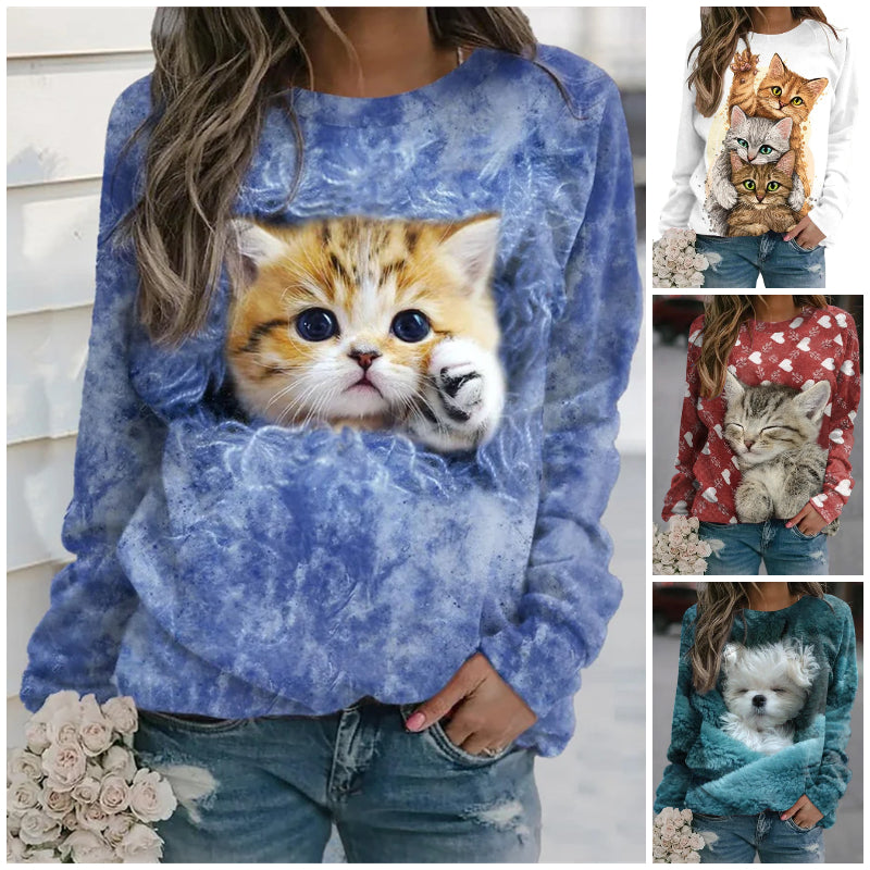 【S-5XL】🔥2025 Dámská mikina s dlouhými rukávy a kulatým výstřihem s potiskem zvířat