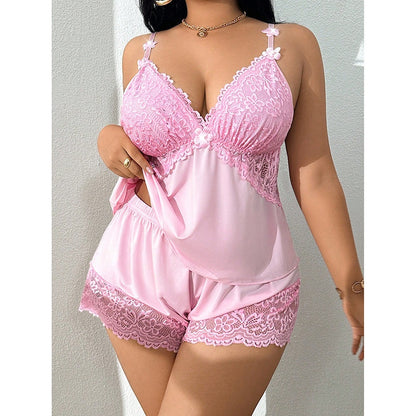 👗【S-3XL】🌸 Pidžama set s majicom bez rukava i čipkastim hlačicama, podesivim naramenicama i V-izrezom 🛏️✨
