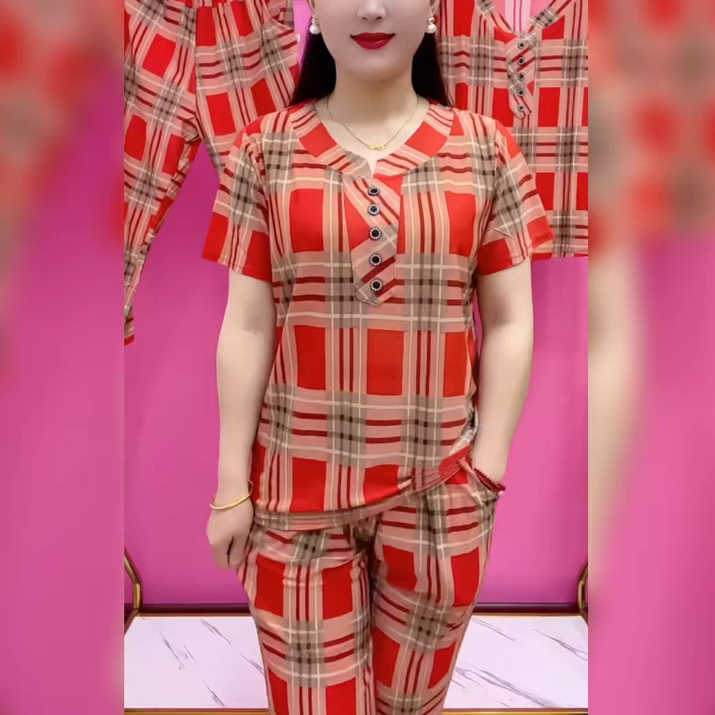 💗【XL-6XL】2025 Letni swobodny garnitur w kratę 【Góra + Spodnie】