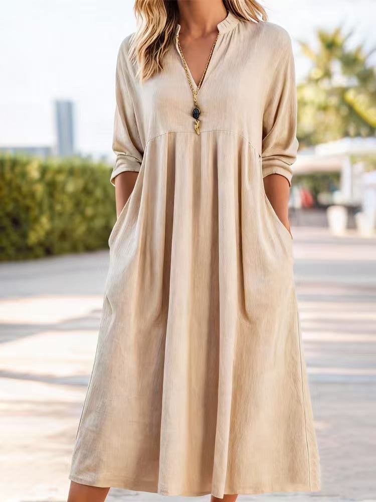 💃【S-3XL】Nova moderna retro haljina s V-izrezom od pamuka i lana --4239790