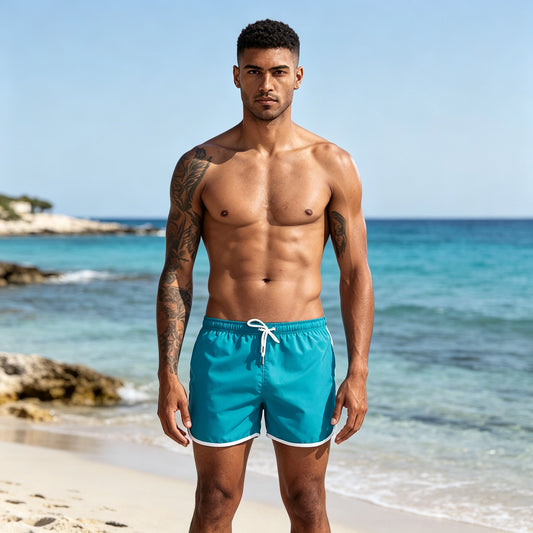 🔥🌴【50% popusta】Muške jednobojne ležerne kratke hlače za plažu s vezicom i džepovima, prikladne za sport i odmor na plaži.
