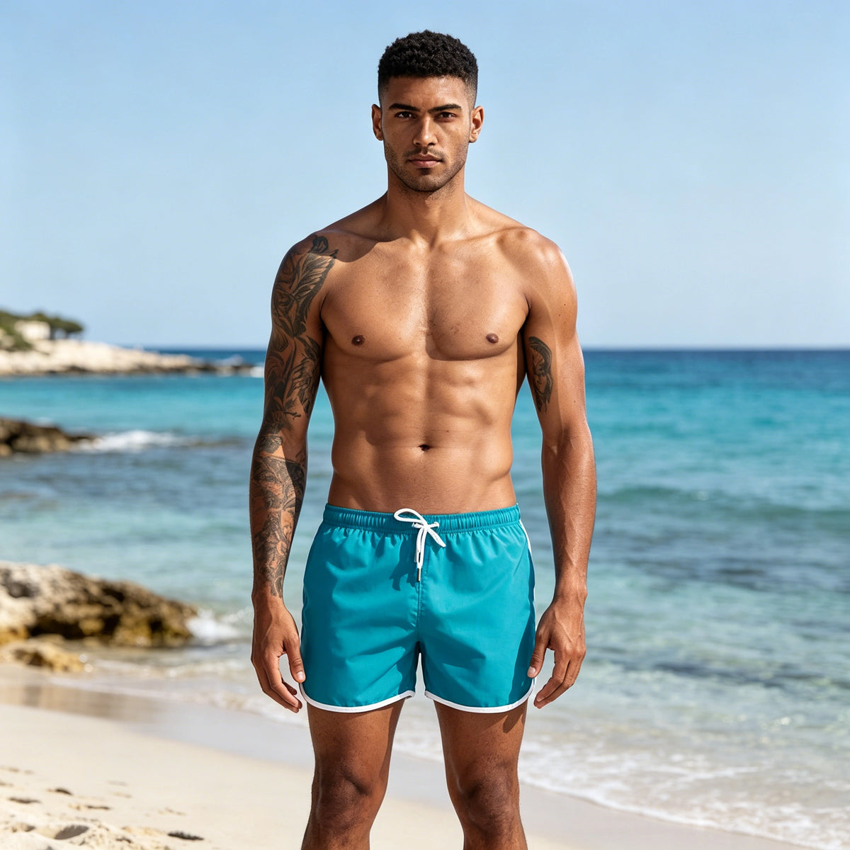 🔥🌴【50% popusta】Muške jednobojne ležerne kratke hlače za plažu s vezicom i džepovima, prikladne za sport i odmor na plaži.