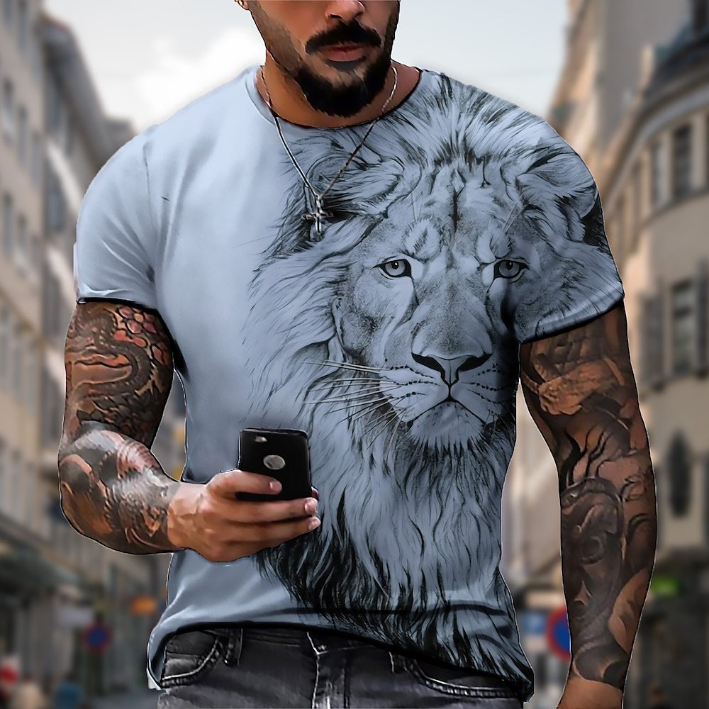 👕【Časově omezená sleva】【S-5XL】🌞Pánské 3D tištěné lví tričko větší velikosti