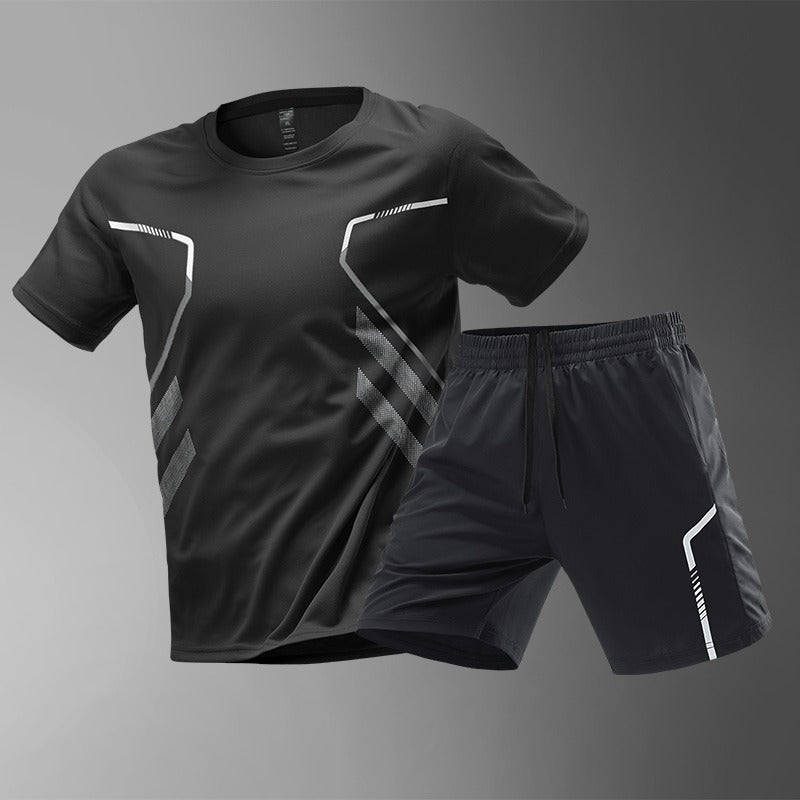 纯新品[M-5XL] Muško sportsko odijelo od 2 dijela od ledeno svilenog materijala koje se brzo suši - udobna majica kratkih rukava i kratke hlače