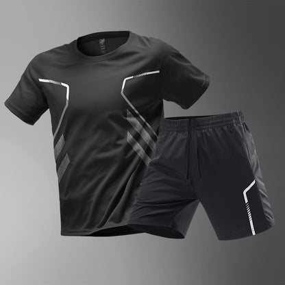 纯新品[M-5XL] Muško sportsko odijelo od 2 dijela od ledeno svilenog materijala koje se brzo suši - udobna majica kratkih rukava i kratke hlače