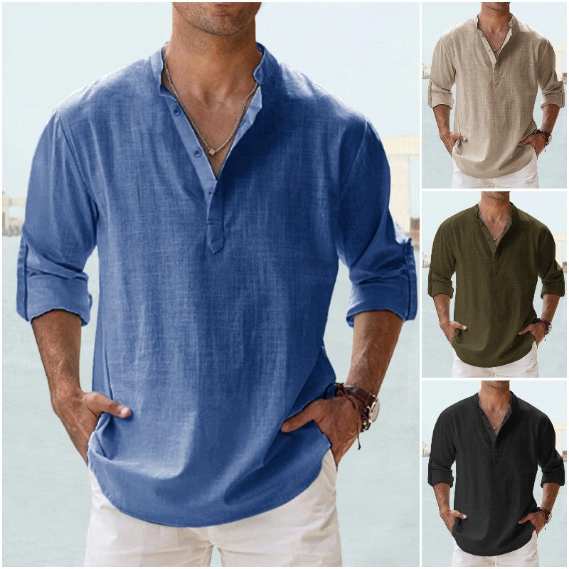 🤩【S-5XL】Ανδρικό μακρυμάνικο πουκάμισο από βαμβάκι και λινό ύφασμα.