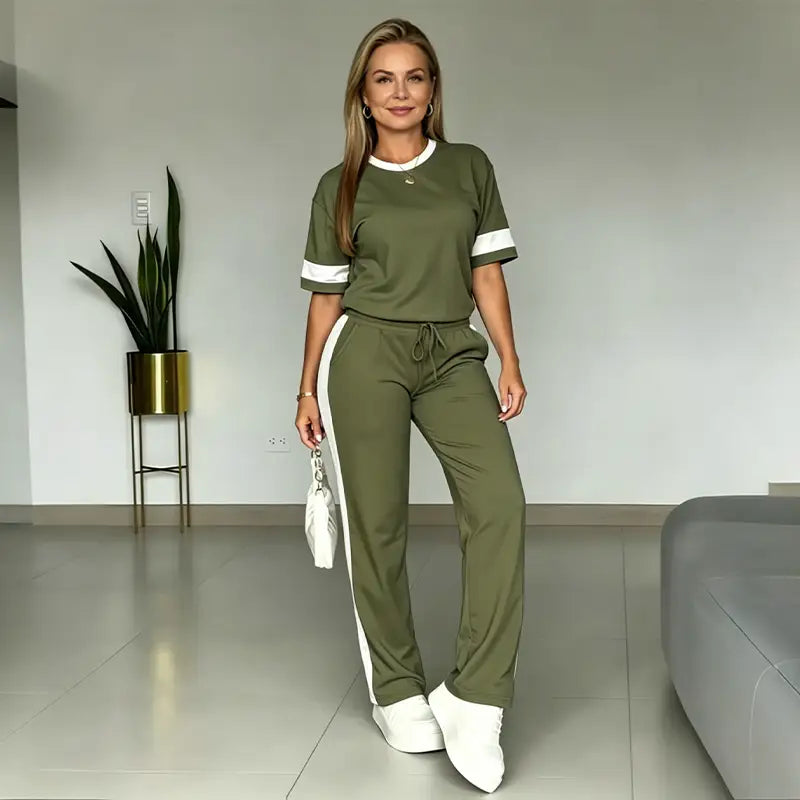 👕👖【Majica kratkih rukava + ležerne hlače】Udoban pamučni komplet, moderan i opušten stil