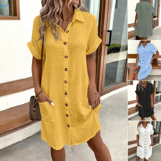 👗😍【Καλοκαιρινή προσφορά】【S-5XL】2025 Φόρεμα με κοντό μανίκι από βαμβάκι και λινό – άνετο, δροσερό και ευχάριστο ✨💃