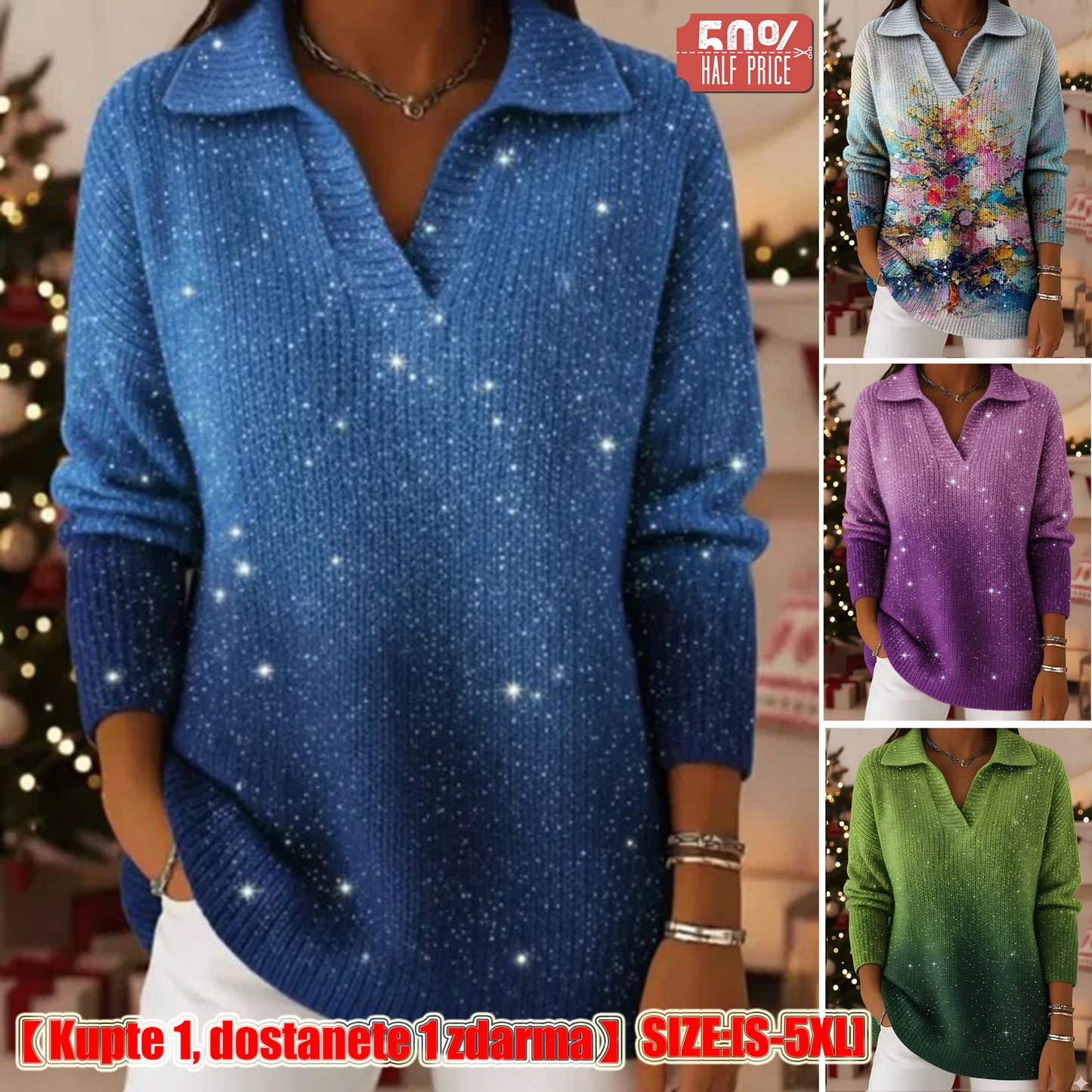 🔥【S-5XL】Marzący sweter z dzianiny z gradientowym wzorem gwiaździstego nieba