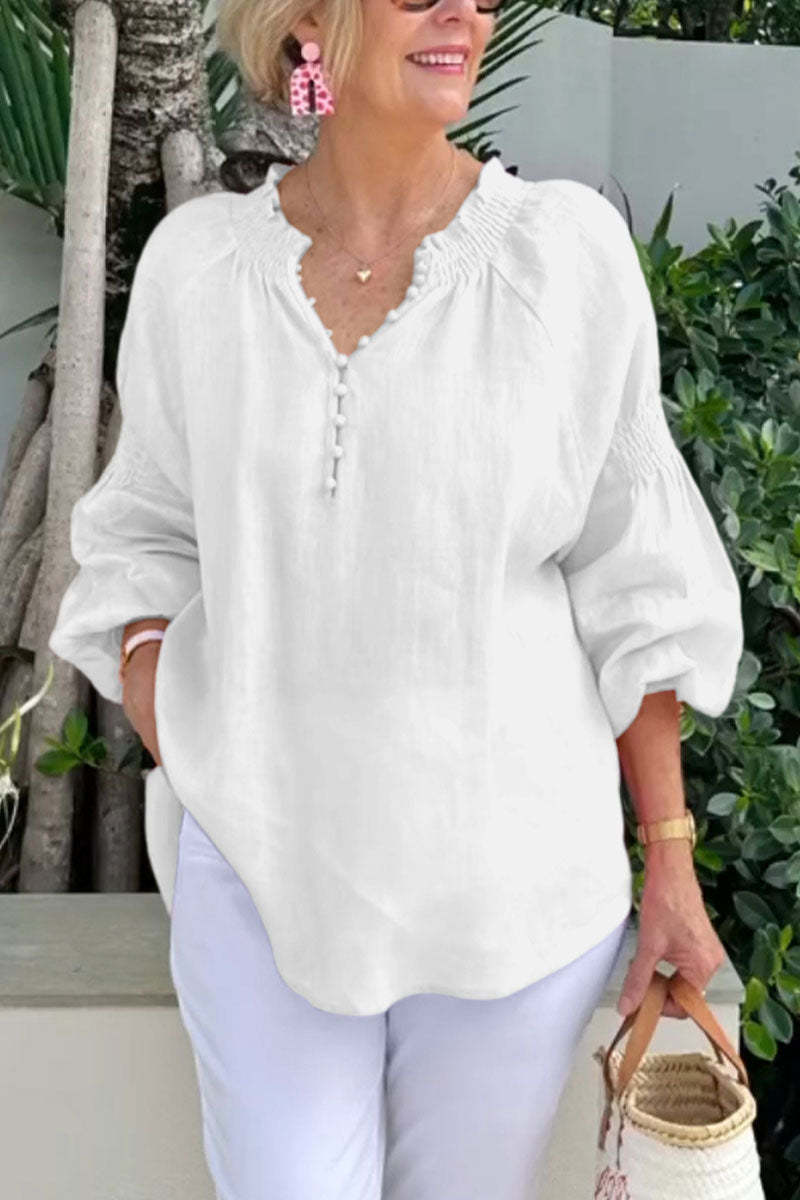 🌸【S-3XL】2025 Wiosna Lato Nowy Casual V-Neck Jednolity kolor Bawełniane topy damskie