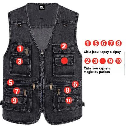 🔥 Nová kolekce -50% 🔥【XL-7XL】Nová pánská džínová vesta s více kapsami - Odolné, prodyšné a pohodlné