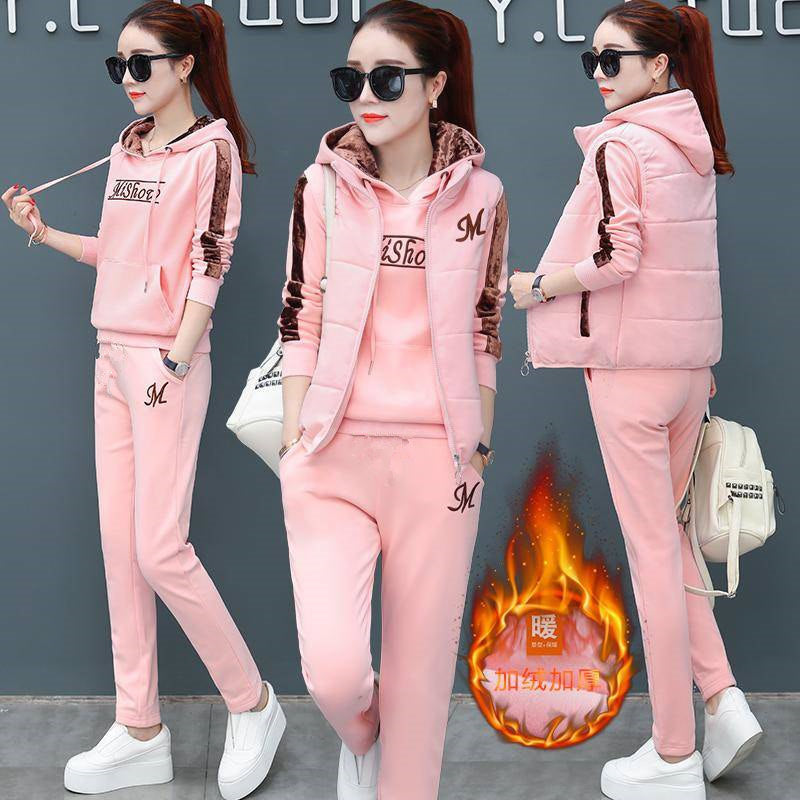 🔥【Hlače + pulover + telovnik】Nov stil ženskega toplega žametnega kombinezona za šport in prosti čas