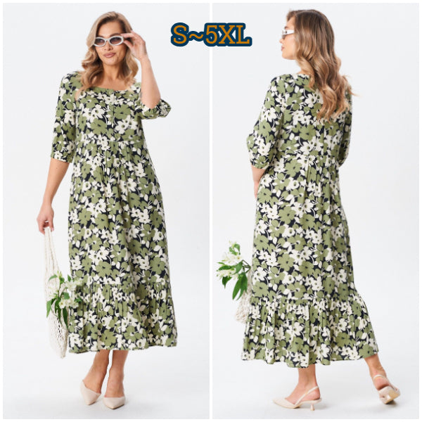 💗💐Gran descuento último día [S-5XL] 2026 Moda Verano Dama Temperamento Elegante Vestido de Algodón Verde para Mujer ✅Cómodo y transpirable, muy adecuado para el verano