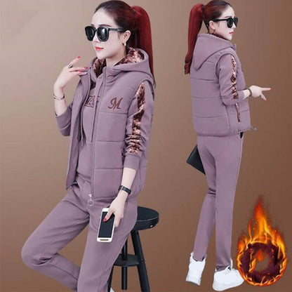 🔥【Hlače + pulover + telovnik】Nov stil ženskega toplega žametnega kombinezona za šport in prosti čas