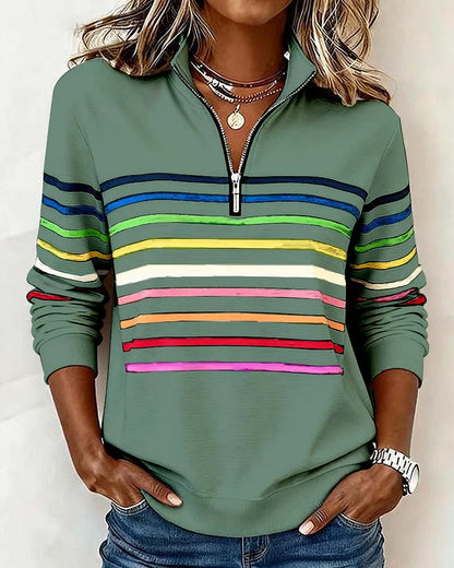 😀👗 【S-5XL】Moderna majica s duginim prugama i ovratnikom s polu-patent zatvaračem