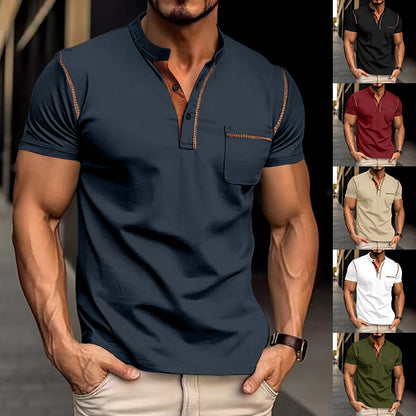 👕【S-XXXL】2026 Nova muška polo majica/majica kratkih rukava s gumbima, jednobojna, s V-izrezom, ležerni stil