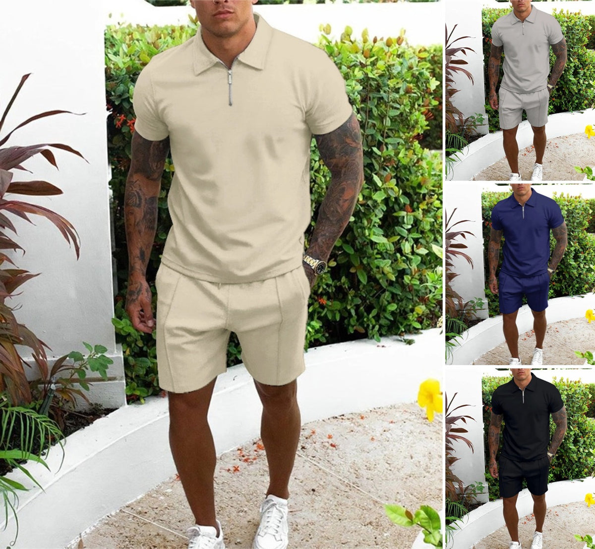 💥【Veličine S-3XL】Muški ljetni jednobojni svestrani jednostavni ležerni dvodijelni set 【majica kratkih rukava + kratke hlače】