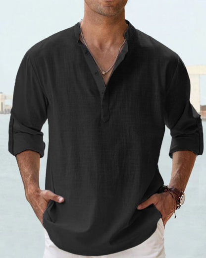 🤩【S-5XL】Ανδρικό μακρυμάνικο πουκάμισο από βαμβάκι και λινό ύφασμα.