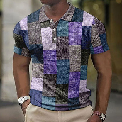 【S-5XL】Camisa polo casual para hombre con estampado geométrico 2026