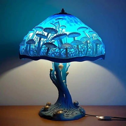 🍄Stolní lampa ve tvaru houby, vitráž s rostlinnou tematikou, retro noční lampa, vyrobená z barevné pryskyřice.