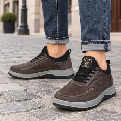 Botas de nieve casuales e impermeables para hombre, de cuero auténtico, antideslizantes y con grueso forro de felpa.