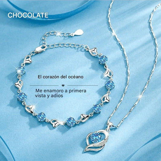 ✨✨【¡Compra 1 y llévate otro gratis】💎 Conjunto de pulsera y collar Corazón del Océano en plata de ley 925