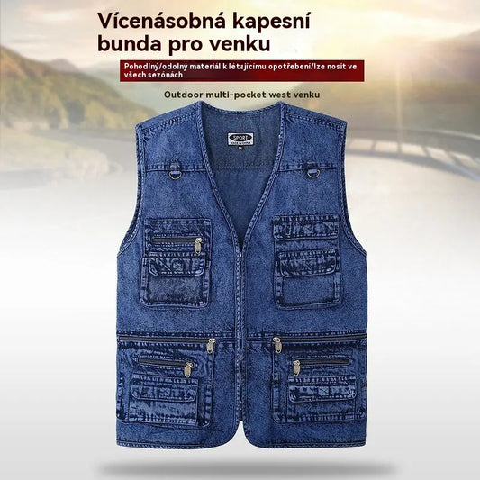 🔥 Nová kolekce -50% 🔥【XL-7XL】Nová pánská džínová vesta s více kapsami - Odolné, prodyšné a pohodlné