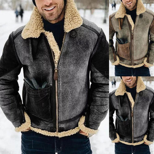 【M-5XL】2025 Fashion Retro Lapel Zipper z długim rękawem Ciepła wełniana kurtka