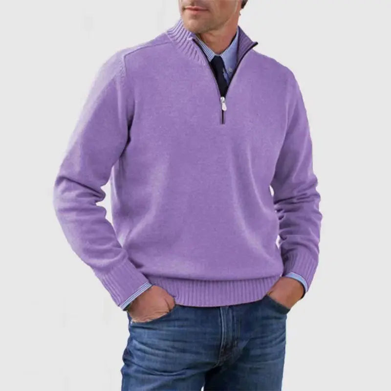 🔥👔【M-5XL】Sudadera de punto con cremallera y cuello alto para hombre, tallas grandes - Color liso, sencilla y versátil para el uso diario.