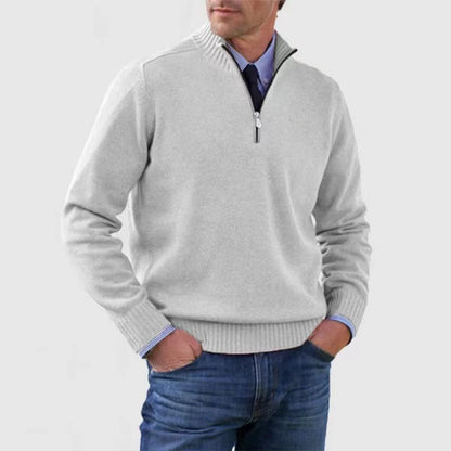 🔥👔【M-5XL】Sudadera de punto con cremallera y cuello alto para hombre, tallas grandes - Color liso, sencilla y versátil para el uso diario.