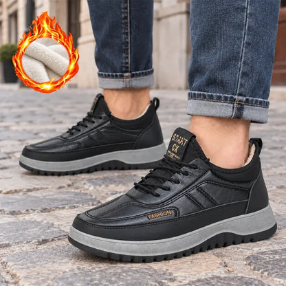 Botas de nieve casuales e impermeables para hombre, de cuero auténtico, antideslizantes y con grueso forro de felpa.