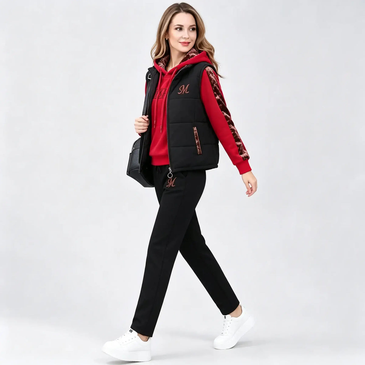 [Camiseta + Chaleco + Pantalones]Elegante conjunto de 3 piezas abrigado para otoño e invierno
