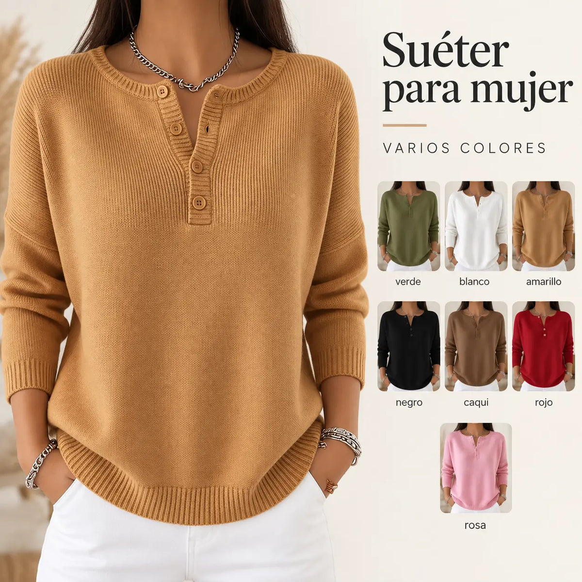 ✨【S-3XL】Nuevo suéter de punto con cuello en V para mujer, de alta calidad, para otoño/invierno – Sencillo, versátil, suave y cómodo