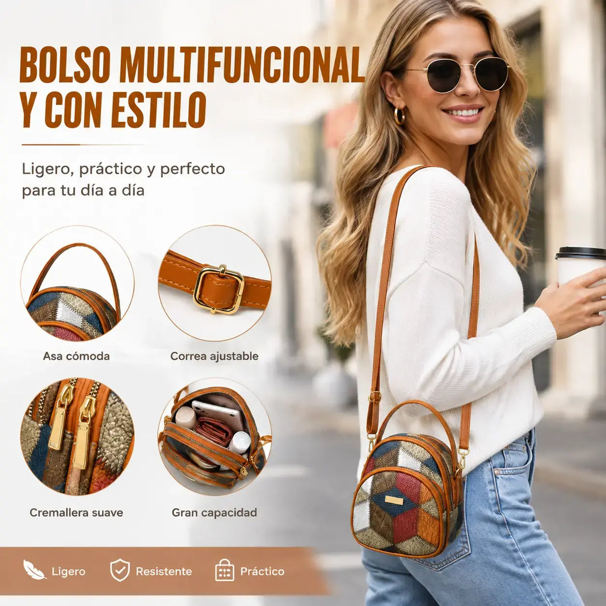 Bolso de mano de piel auténtica para mujer, nuevo modelo de moda 2026 (multicolor)