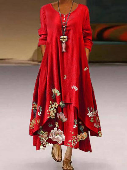 🌸【S-5XL】2025 Wiosna Nowa Moda Damska Elegancka Sukienka Z Długim Rękawem Nadrukiem