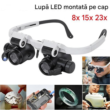 🔍🔍Lupă oculară de 8x, 15x și 23x cu lumină optică LED. Potrivită pentru scule mecanice, repararea ceasurilor, gravare și evaluarea bijuteriilor antice.
