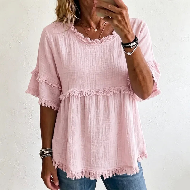 👚【100% pamuk】Majica u retro francuskom stilu s elegantnim resama