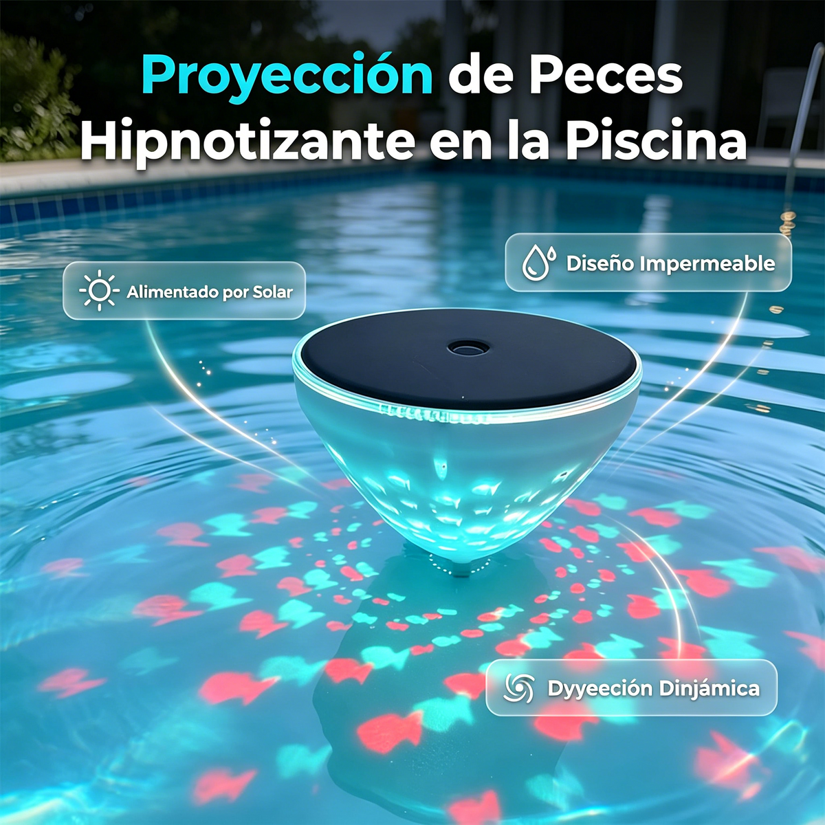☀️🐠 Plutajuća solarna svjetiljka za bazen s projekcijom ribica💡💦