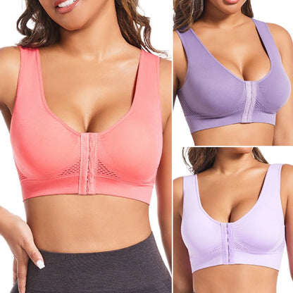 🧘‍♀️👙【3 osobe】【S-6XL】Sportski grudnjak s kopčanjem sprijeda, bez žice, push-up efektom i sportskim leđima