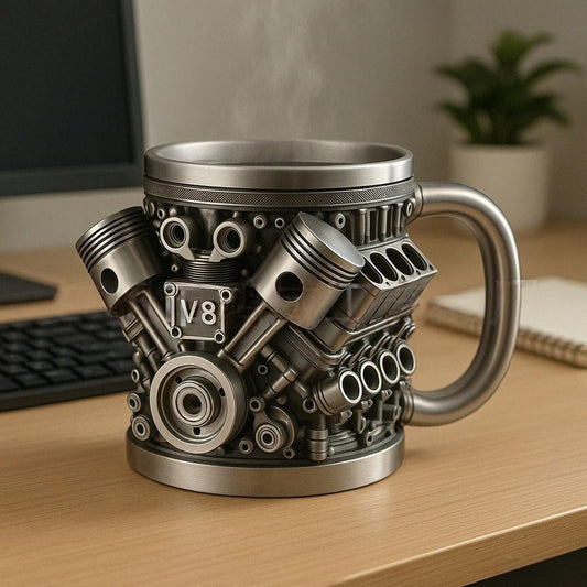 🎁☕Ceașcă de cafea din oțel inoxidabil Creative Engine V6V8