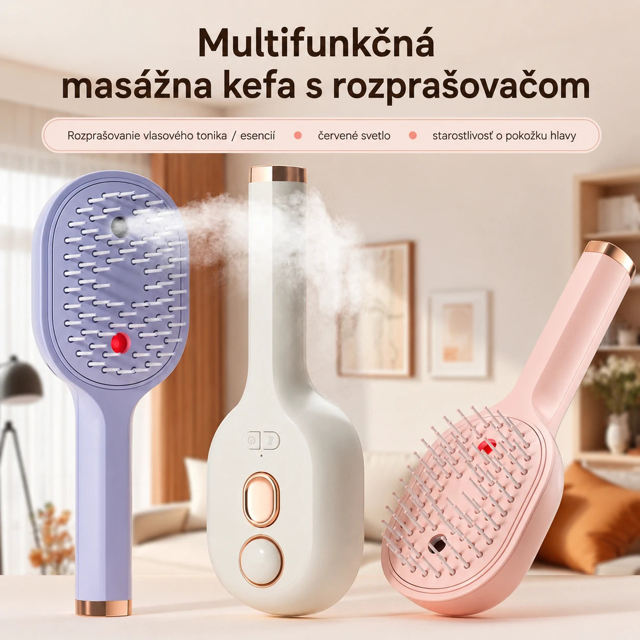 💖💨 Hrebeň s funkciou rozprašovania jedným tlačidlom, ktorý účinne pomáha predchádzať zamotávaniu vlasov.