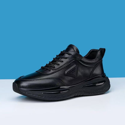 🔥Gorąca wyprzedaż🏆【39-44】Męskie skórzane czarne lekkie codzienne trampki z grubą podeszwą