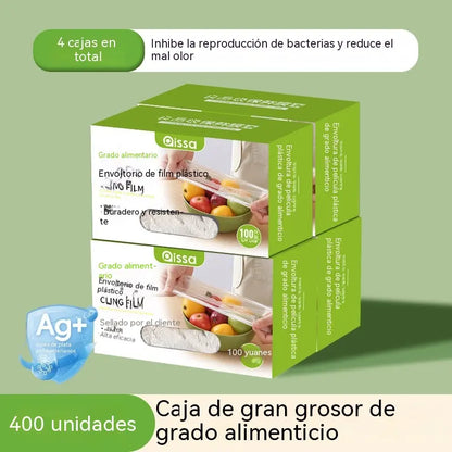 Extra grueso, paquete de 4 cajas (400 piezas)-29€-Cubiertas elásticas antibacterianas para alimentos; bolsas desechables de grado alimentario para almacenamiento en cocina o refrigerador.